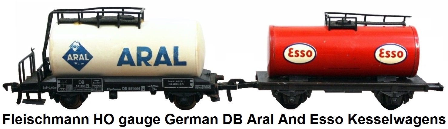 Fleischmann HO gauge 4-wheeled tinplate German DB State Railways Aral and Esso Made In Western Germany Kesselwagens (Tank wagons)