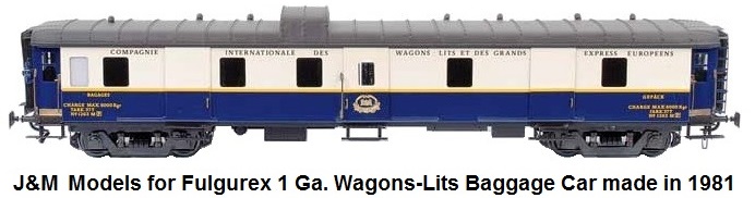 J&M Models for Fulgurex Gauge 1 Wagons-Lits Baggage Car running number 1263M made in limited run in 1981