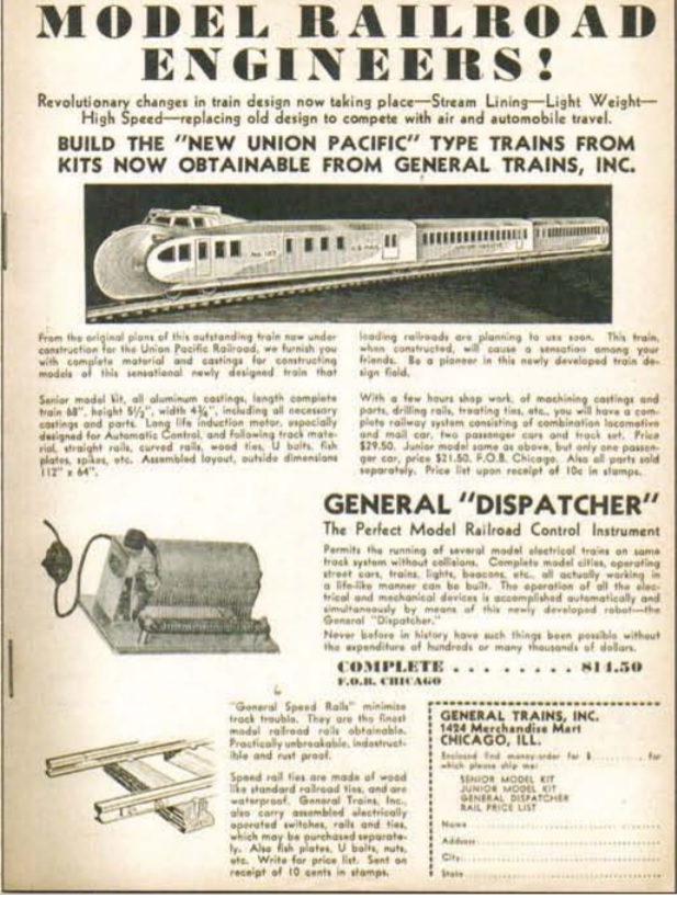 General Trains Model Craftsman advertisement circa 1933-34