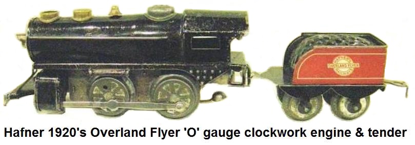 Hafner 0-4-0 tinplate clockwork loco and 4 wheel tender in 'O' gauge from the 1920's