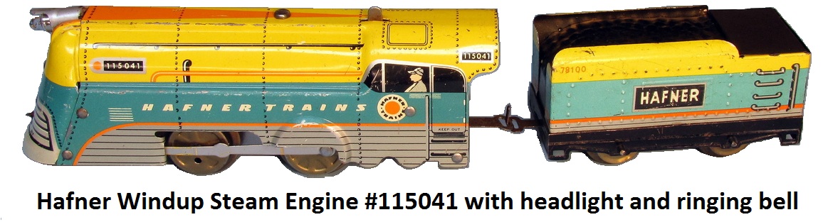 Hafner Windup Steam Engine #115041 with headlight and ringing bell in 'O' gauge