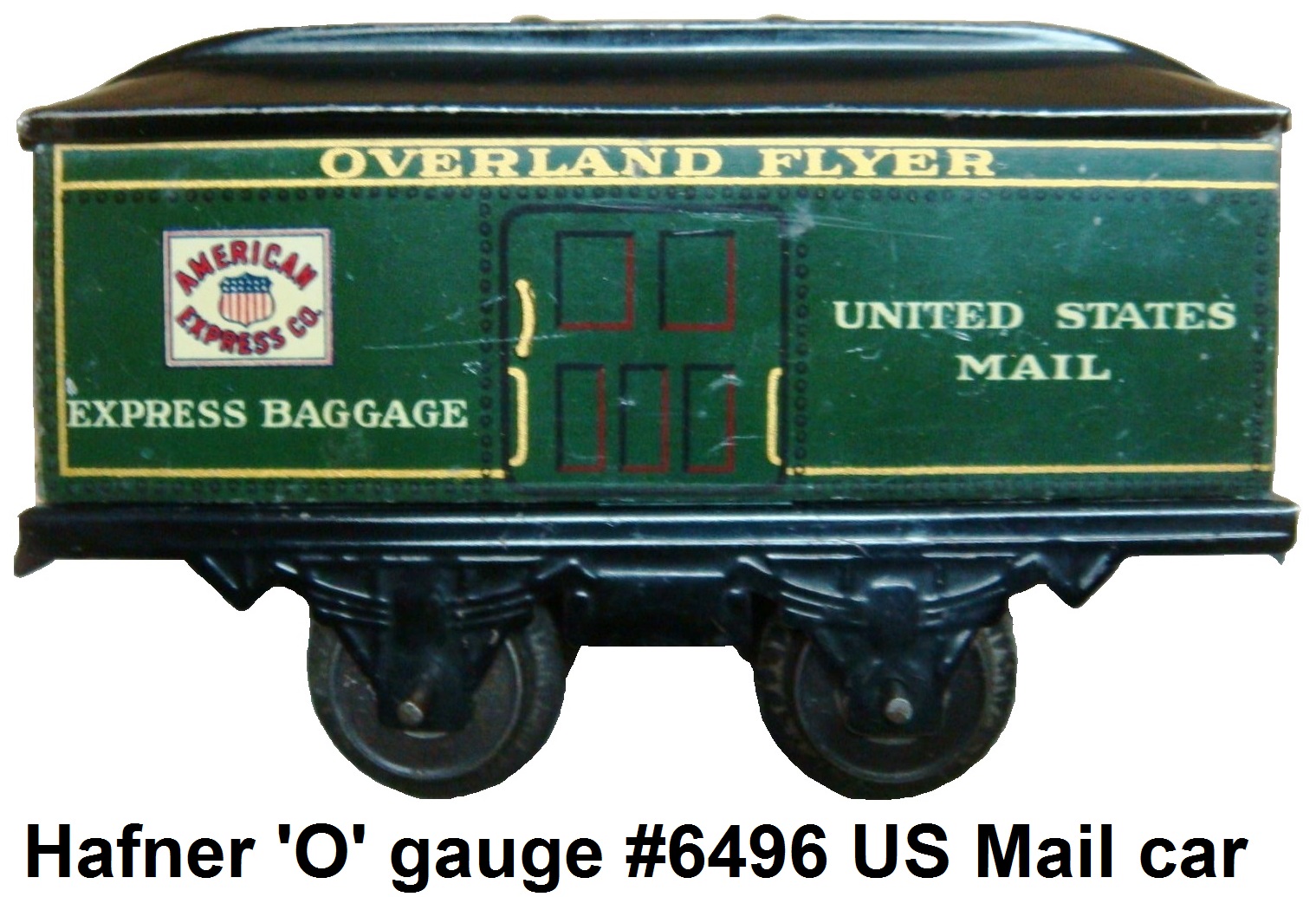 Hafner American Express US Mail Prewar #6496 version of the 4 wheel baggage car in 'O' gauge