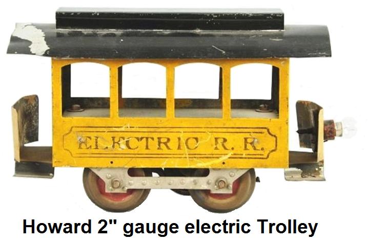 Howard Early 4 Window Electric Trolley in 2-inch gauge. Painted yellow sides with black roof