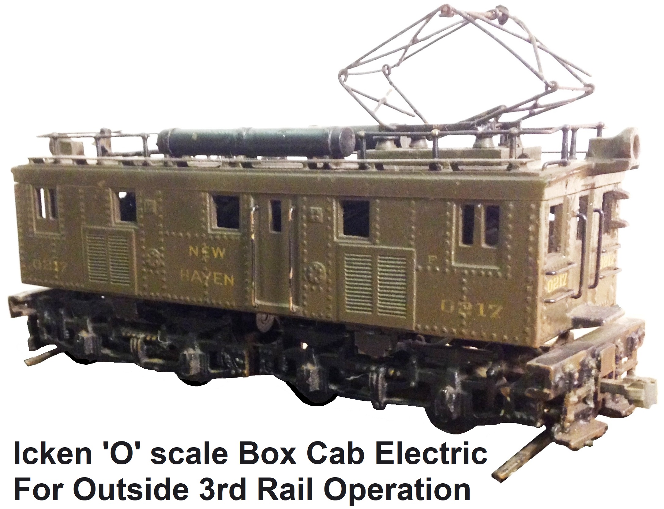 Icken Model Company N.H.N.H. & H.R.R. box cab electric switcher in 'O' scale for outside 3rd rail operation