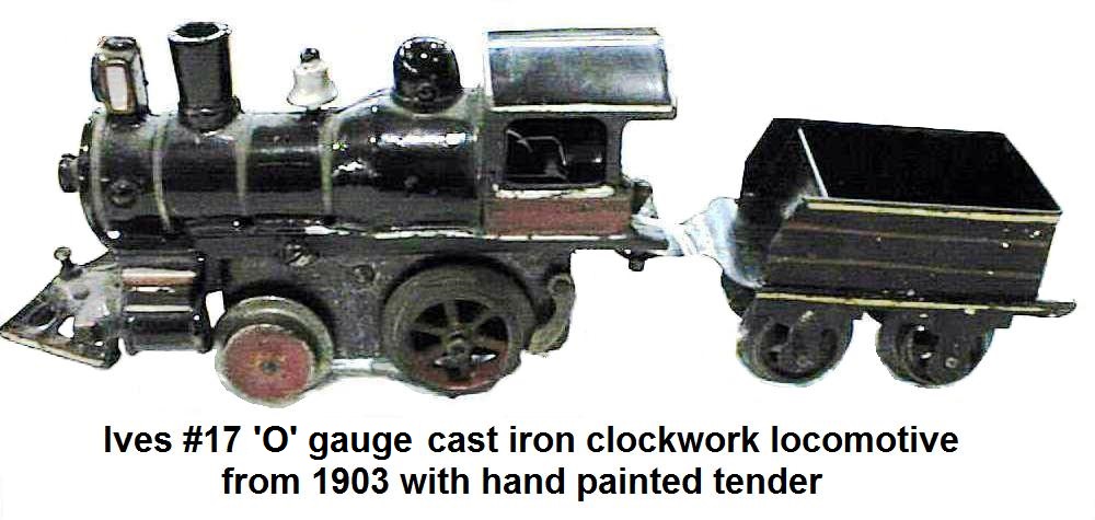 Ives #17 'O' gauge clockwork train engine and hand painted tender from 1903