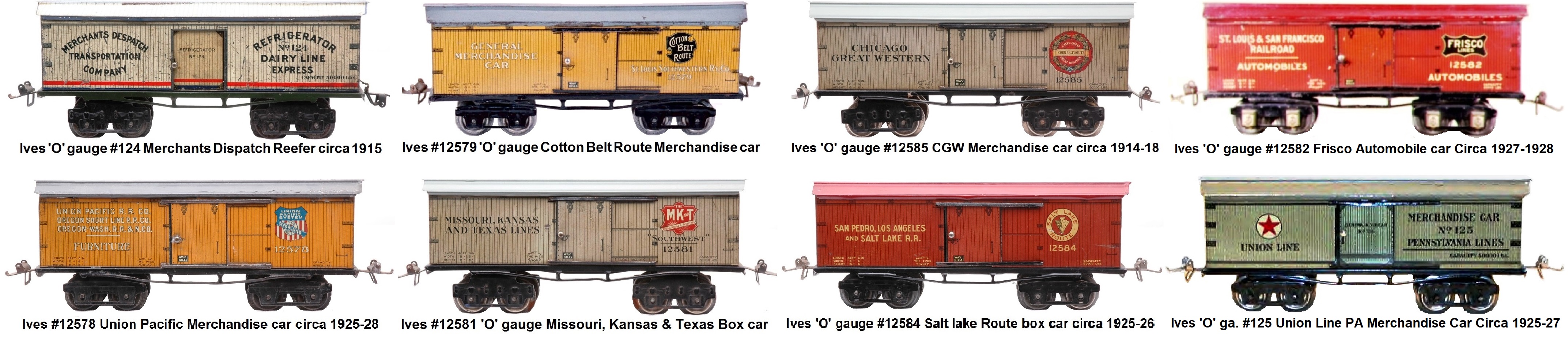 Ives #124 series 9 inch box cars in 'O' gauge
