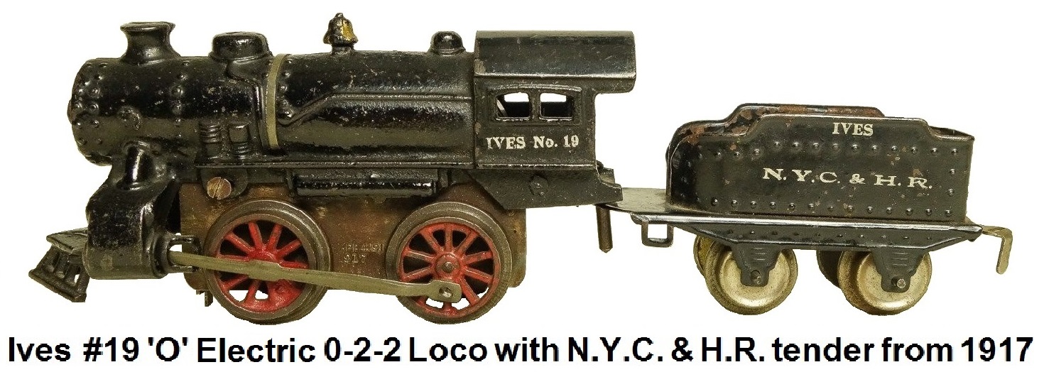 Ives #19 'O' gauge cast iron electric 0-2-2 loco with tender from 1917