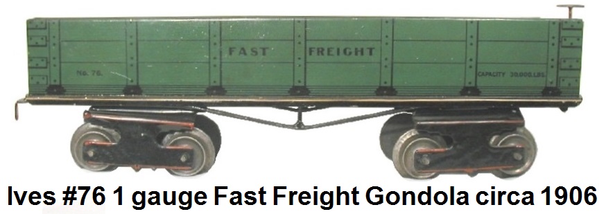 Ives #70 Lithographed Tinplate Fast Freight gondola circa 1906 in 1 gauge