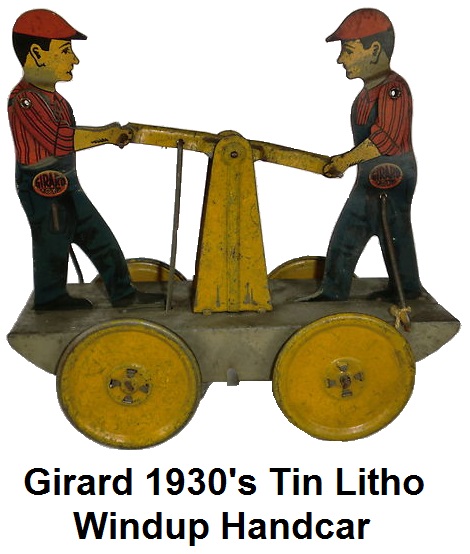 Girard 1930's Windup Tin Lithographed Train Handcar