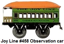 Joy Line #458 'O' gauge tin plate lithographed 4 wheel observation car