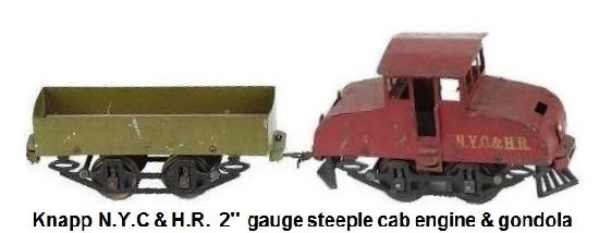Knapp N.Y.C & H.R. 2 inch gauge freight set painted tin electric outline steeple cab engine and painted tin gondola