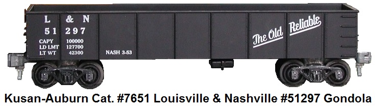 Kusan-Auburn catalog #7651 Louisville & Nashville #51297 flat black gondola