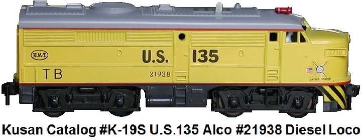 Kusan catalog #K-19S U.S. 135 Alco #21938 in 'O' gauge