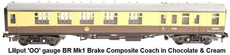 Liliput 'OO' gauge BR Mk1 Brake Composite Coach in Chocolate & Cream