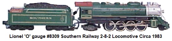 Lionel 'O' gauge #8309 Southern Railway 2-8-2 Berkshire circa 1983