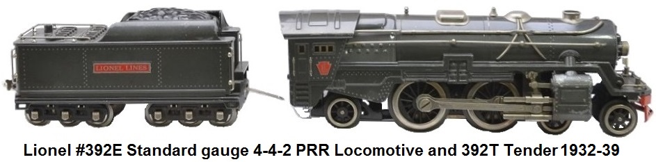 Lionel #392E standard gauge  gunmetal loco with nickel trim and 392T tender with nickel trim and journals