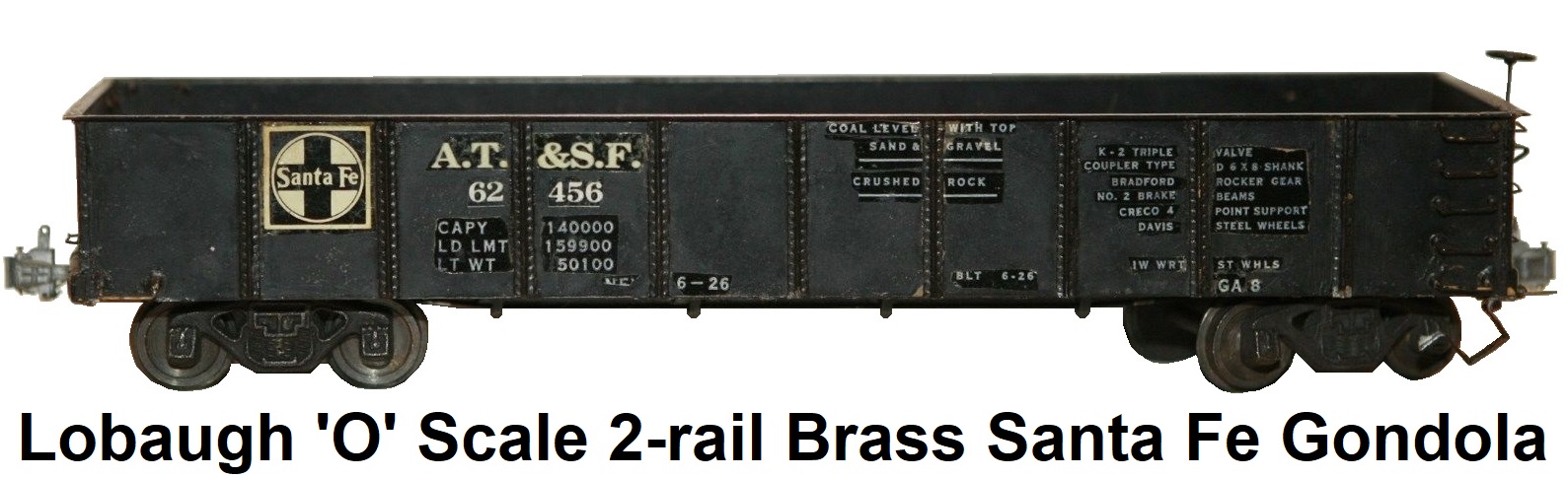 Lobaugh 'O' scale kit-built Brass 2-rail Pre-war Santa Fe #62456 AT&SF Gondola