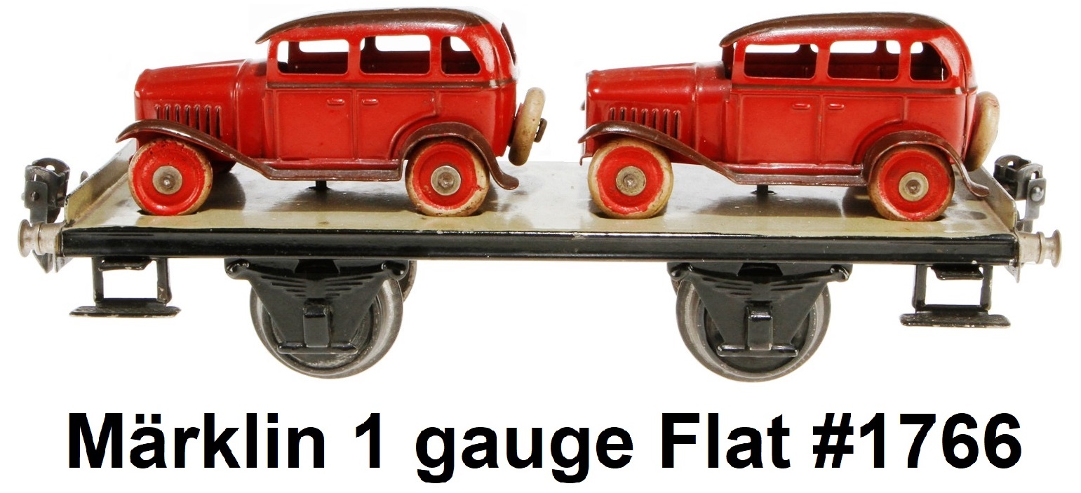 Märklin 1 gauge platform car 1766, HL, with 2 tin cars