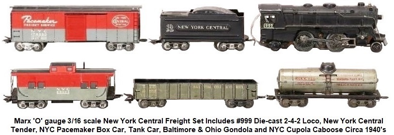 Marx 'O' gauge 3/16 scale New York Central Freight Set circa 1940's