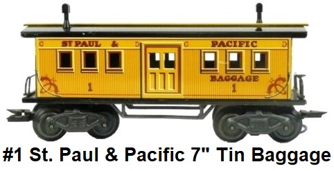 Marx 'O' gauge William Crooks set 7 inch tin litho #1 St. Paul & Pacific Baggage car