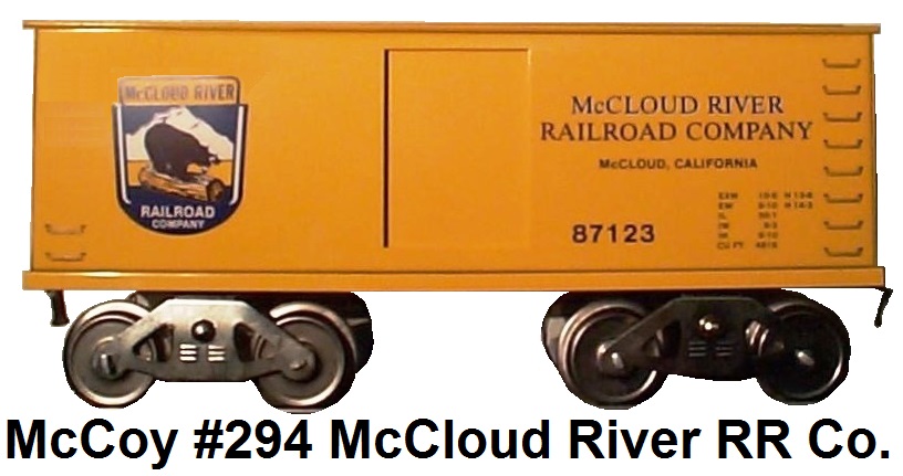 McCoy #294 McCloud River Railroad Company McCloud California box car #87123 from 1986
