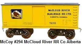 McCoy Standard gauge Model Trains #294 McCloud River Railroad Company Alberta