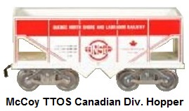 McCoy Standard gauge TTOS Canadian Division Quebec, North Shore & Labrador Railway hopper car in white with red lettering, 109 produced