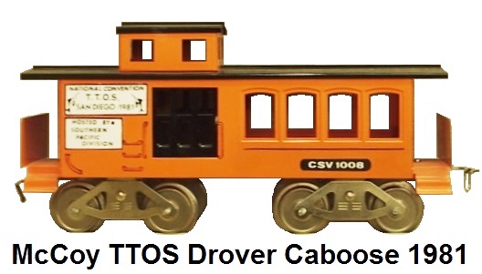 McCoy TTOS 1981 #1008 San Diego Drover caboose - orange body with black doors and roof