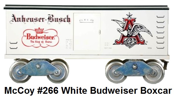 McCoy Standard gauge #266 White Anheuser Busch Budweiser Box car - only 6 examples were produced in white, regular production is light green