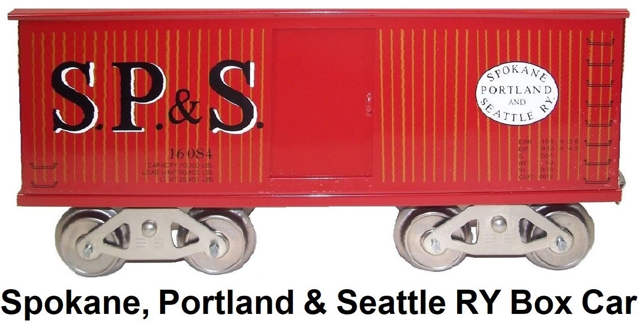 McCoy TTOS 1987 Standard gauge S.P.& S. Spokane, Portland and Seattle RY box car in red w/gold boards and white heralds