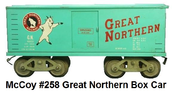 McCoy Standard gauge #258 Great Northern box car made 1966-70