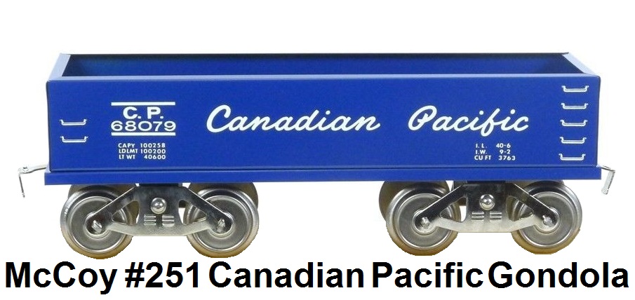 McCoy Standard Gauge Model Trains #251 Canadian Pacific Blue Gondola