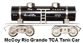 McCoy Standard gauge Rio Grande 2-Dome Tank Car repainted by Newbraugh Brothers