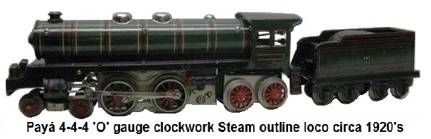 Payá 'O' gauge clockwork 4-4-4 steam outline locomotive circa 1930's 