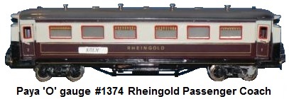Paya #1374 'O' gauge Rheingold passenger coaches