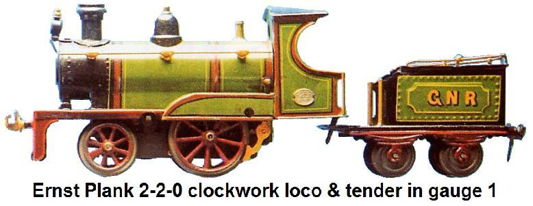 Ernst Plank 2-2-0 clockwork loco & tender in gauge 1