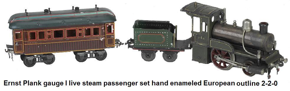 Ernst Plank gauge 1 live steam passenger set hand enameled European outline 2-2-0