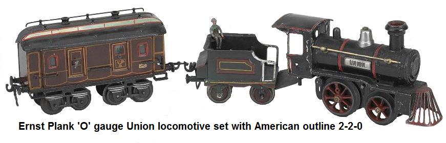 Ernst Plank 'O' gauge Union locomotive set hand enameled American outline 2-2-0