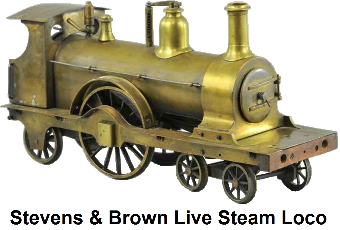Stevens & Brown 4-2-2 live steam brass locomotive from the 1890's