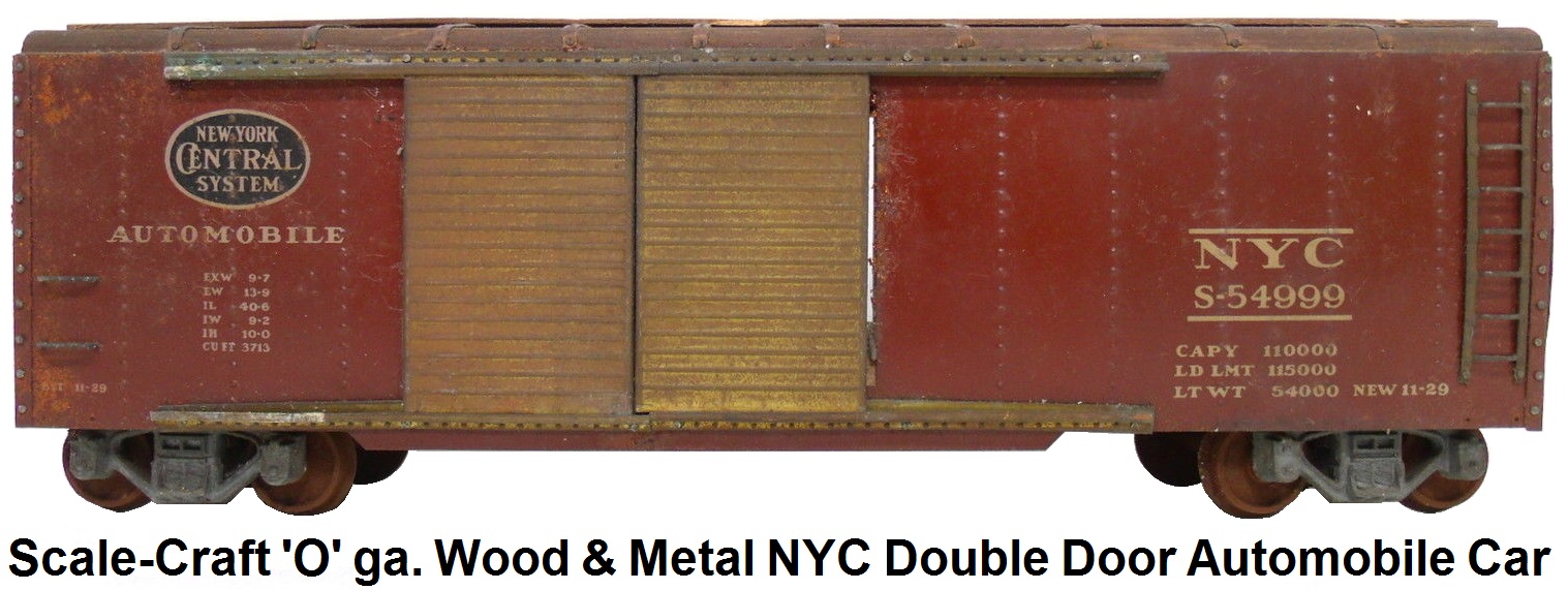 Scale-Craft 2 Rail 'O' Scale kit-built Wood and Metal NYC Double Door Automobile Car
