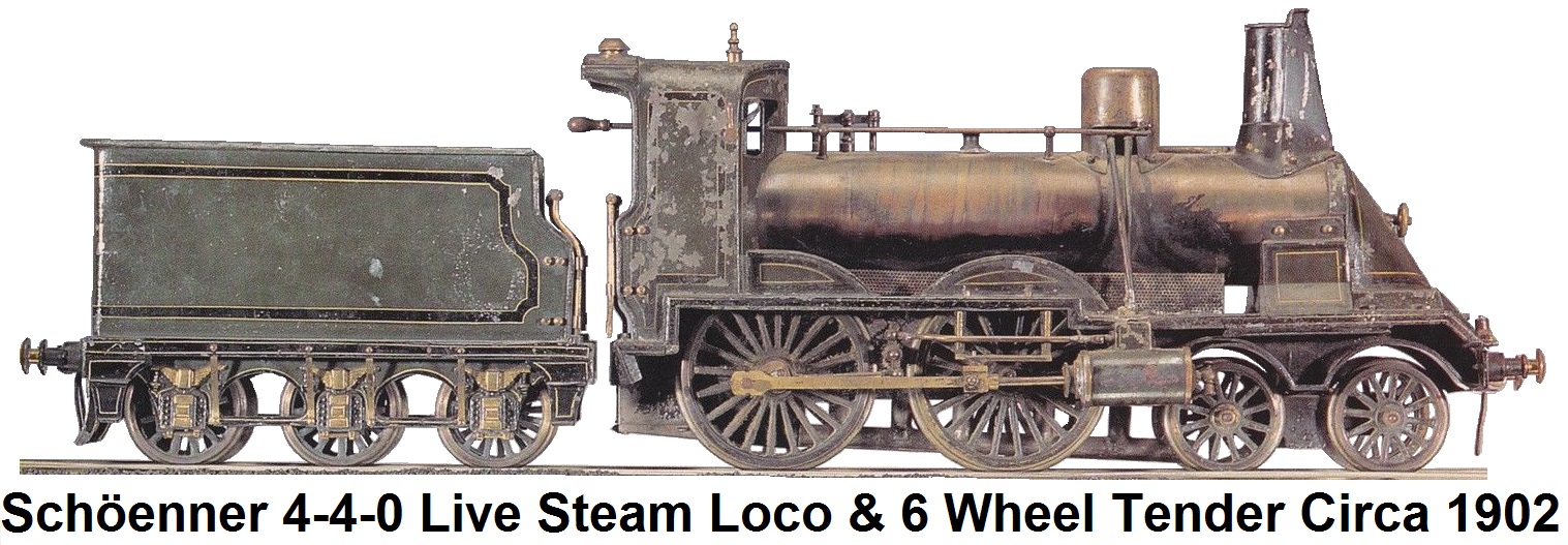 Schöenner 4-4-0 live steam loco and 6-wheel tender circa 1902