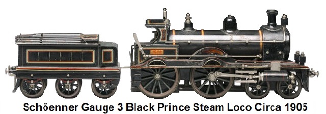 Schöenner gauge III Black Prince locomotive and tender circa 1905