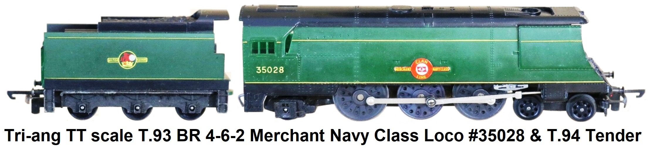 Tri-ang Railways TT scale T.93 BR 4-6-2 Merchant Navy Class Loco #35028 and T.94 tender
