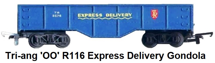 Tri-ang Railways 'OO' gauge R116 badged gondola with the Express Delivery logo