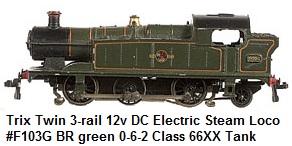 Trix Twin 3-rail 12v DC British Rail Steam Loco #F103G BR green 0-6-2 Class 66XX Tank