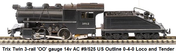 Trix Twin Railways 'OO' gauge 3-rail 14v AC #9/525 US Outline 0-4-0 Loco and Tender numbered 3812