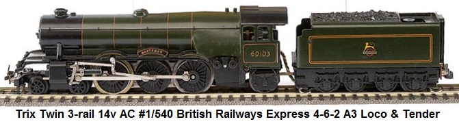 Trix Twin Railways 'OO' gauge 3-rail 14v AC #1/540 British Railways Express green 4-6-2 A3 Loco and Tender