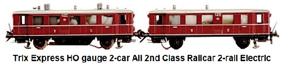 Trix Express HO gauge 2-car all 2nd class Railcar, 2-rail electric