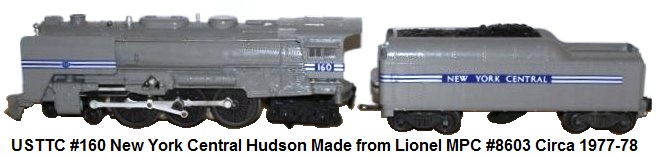 USTTC #160 Hudson locomotive repainted and reworked Lionel #8603 Hudson. 46 produced, 1977-78