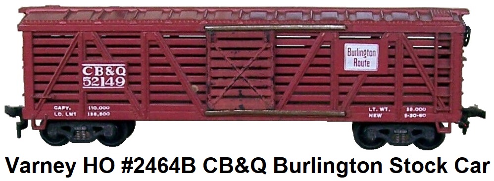 Varney HO scale #2464B CB&Q Burlington Route Cattle Stock Car #52149